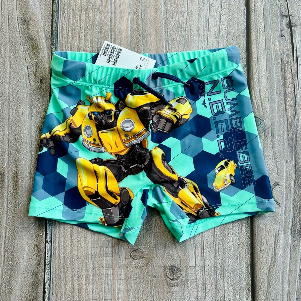 H&M size 6-8yrs Boys Transformers Themed Swim Shorts Swim Trunks, Blue Teal NWT